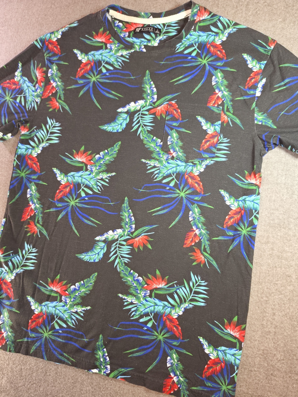 RF MODERN Men's Black Tropical Short Sleeve Travel Tee Large